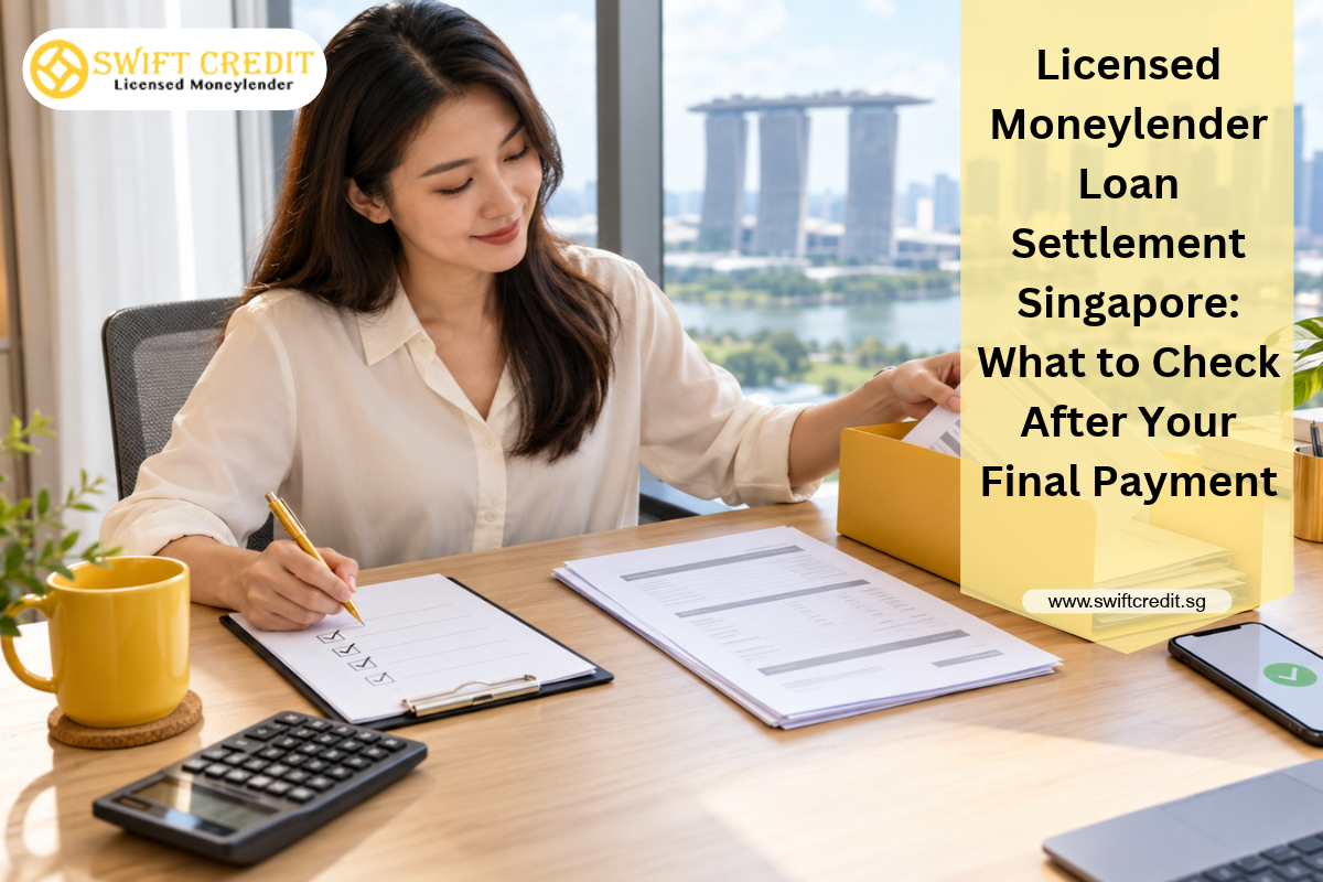 Borrower organising a final payment receipt after settling a licensed moneylender loan in Singapore.